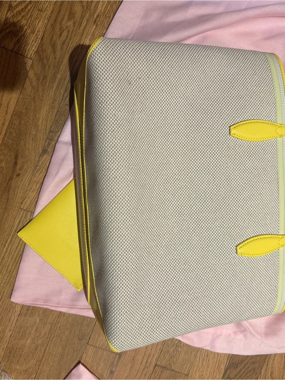 kate spade yellow and grey Tote with leather Trim and Pouch